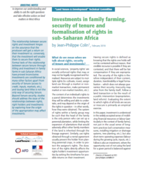 Investments in family farming, security of tenure and formalisation of rights in sub-Saharan Africa