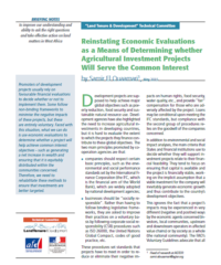 Reinstating Economic Evaluations as a Means of Determining whether Agricultural Investment Projects Will Serve the Common Interest