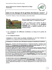 Qui est en charge de la gestion du foncier rural au Niger?