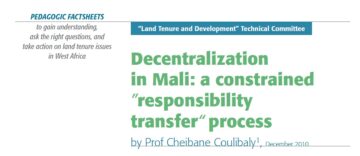 Decentralization in Mali: a constrained ”responsibility transfer“ process
